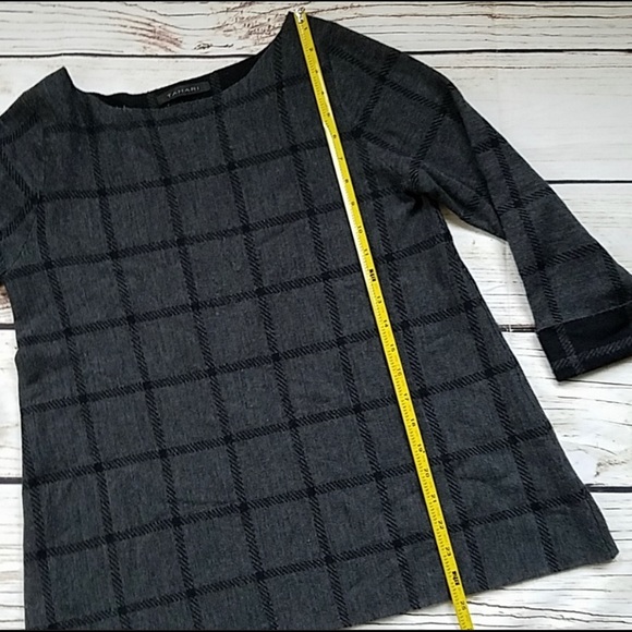Tahari Windowpane Plaid Check Merino Wool 3/4 Sleeve Top - Picture 5 of 6